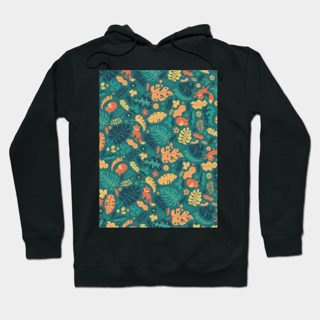 Foxes in a Colorful Jungle With Flowers -  Full Pattern Hoodie by zorrorojo